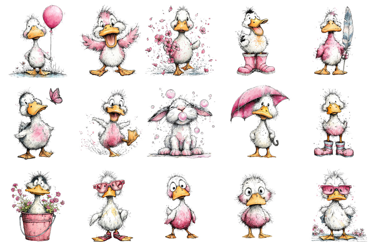 Whimsical Funny Duck Clipart, an Illustration by OK Design (Photo 3 of 6)