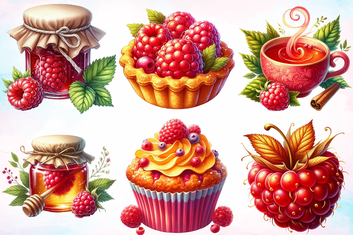 Watercolor Autumn Raspberry Clipart, a Seasonal Illustration by Canvas Craft (Photo 3 of 8)
