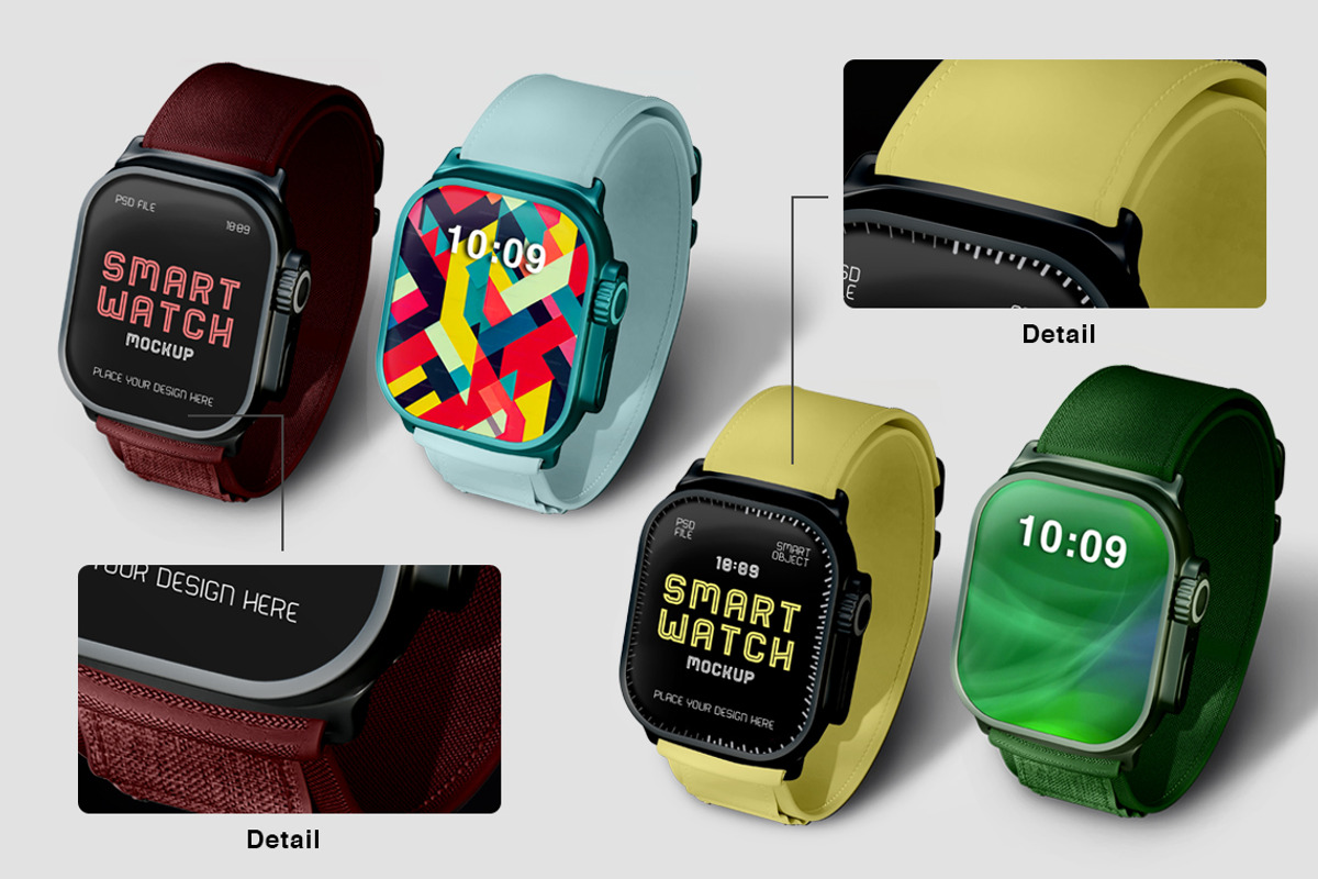 Smartwatch Mockup, a Wearable Device Mockup by Jiwstudio (Photo 3 of 6)