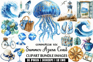 Sea Summer Azura Coast Clipart, an Illustration by Craft Nest