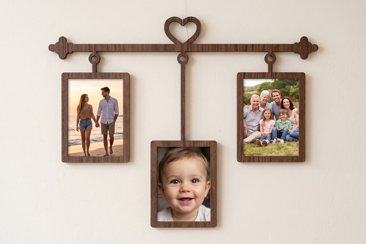 Heart Hanging Family Photo Frame SVG, an Object Graphic by Libby Wishes (Photo 1 of 3)