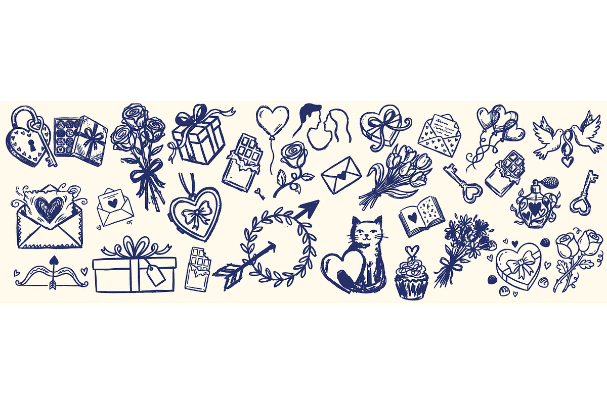 Hand Drawn Valentine Clipart Set, an Illustration by designvectx (Photo 2 of 3)