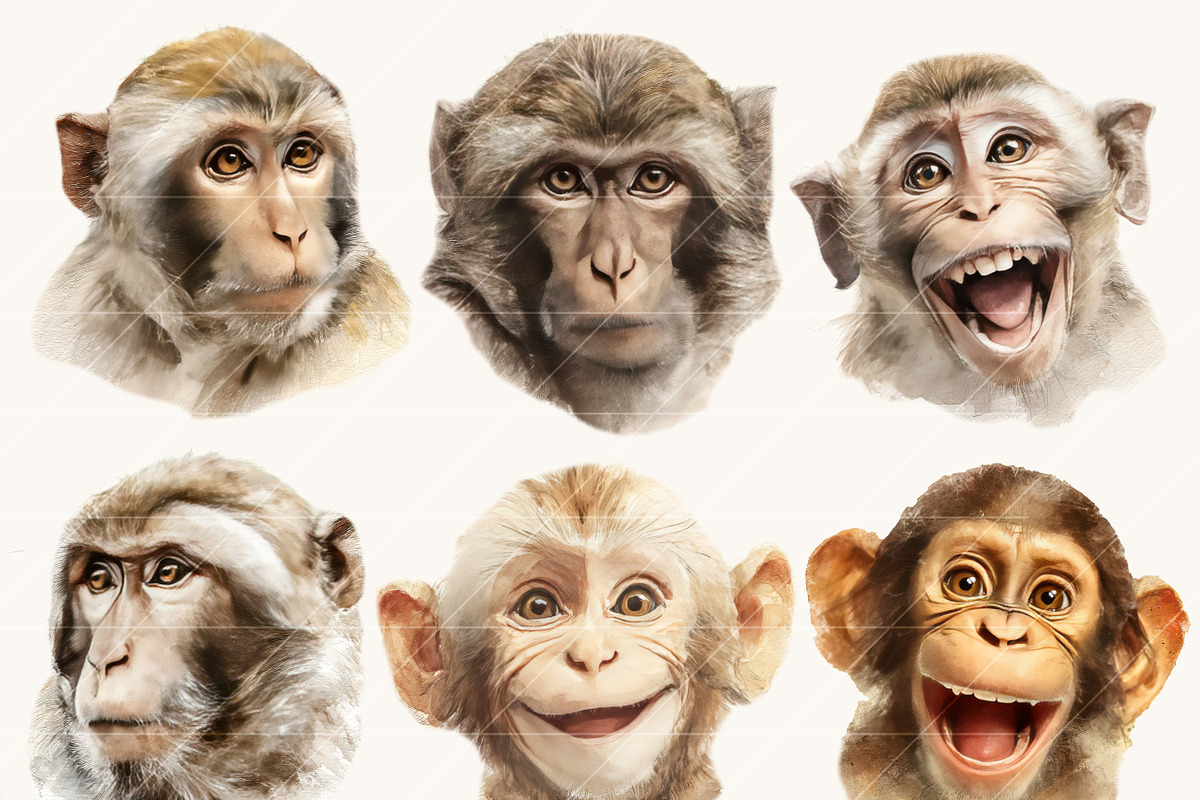 Funny Monkey Faces Clipart Set, an Animal Illustration by Design Scotch (Photo 6 of 8)