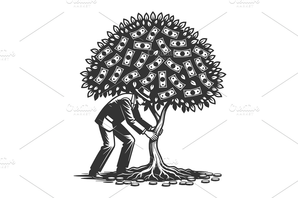 Businessman Shaking Money Tree, a Person Illustration by AlexArt