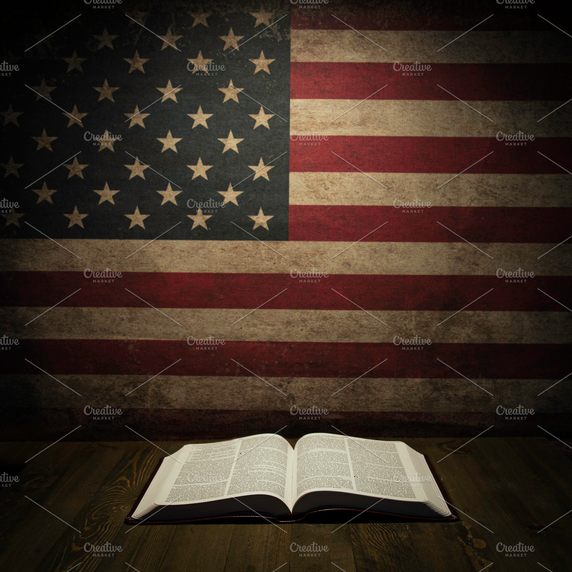 Holy bible with vintage american fla stock photo containing usa and american, a Holiday Photo by Javier Art Photography