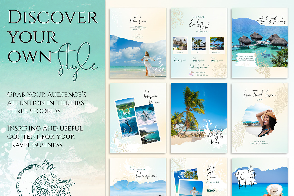 Travel Instagram Templates for Agent, a Social Media Template by Under My Cozy Roof (Photo 2 of 10)