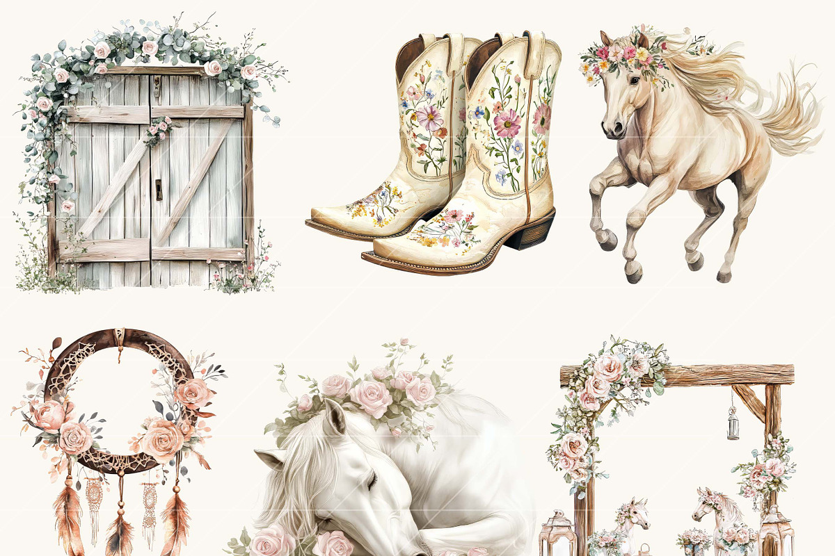 Watercolor Floral Horse Clipart, an Animal Illustration by Design Scotch (Photo 3 of 8)