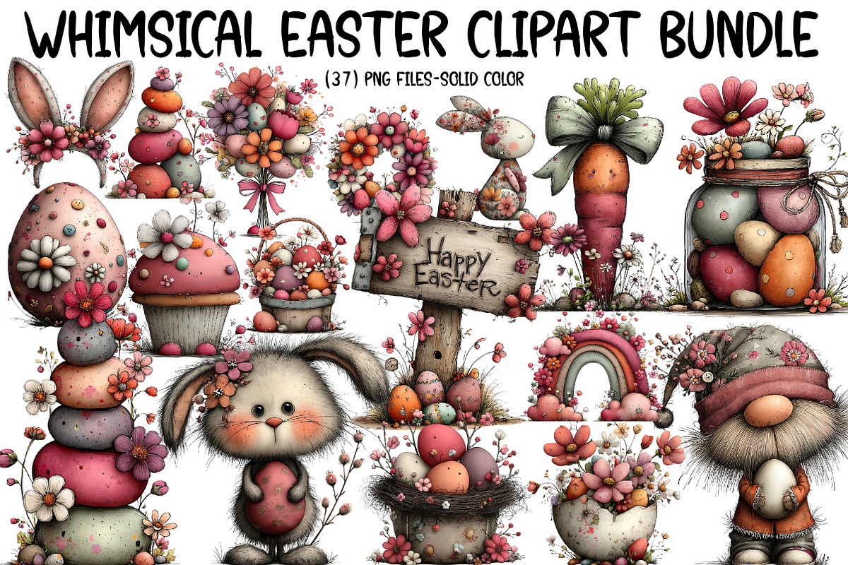 Whimsical Easter Clipart Bundle, an Illustration by Designworld (Photo 1 of 7)