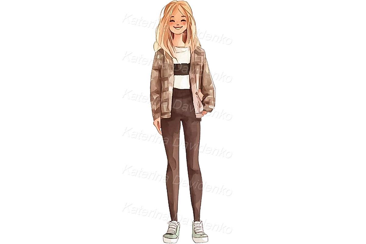 Happy teenager watercolor PNG set, a Person Illustration by Bubert Art (Photo 5 of 8)
