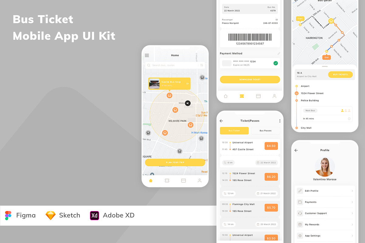 Bus Ticket Mobile App UI Kit, an UI Kit Template by Betush