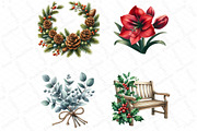 Christmas Garden Watercolor Clipart, an Illustration by DreamPrint404 (Thumbnail 5 of 5)