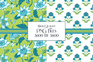 Boho Digital Papers Blue Green