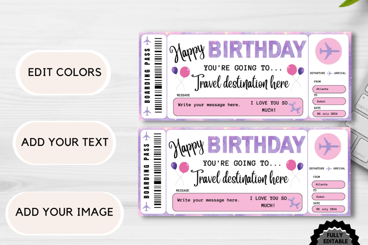 Happy Birthday Gift Boarding Pass, a Card Template by YasdeyDesigns (Photo 8 of 8)