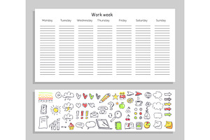 Work Week Daily Plan And Icons Vector Illustration