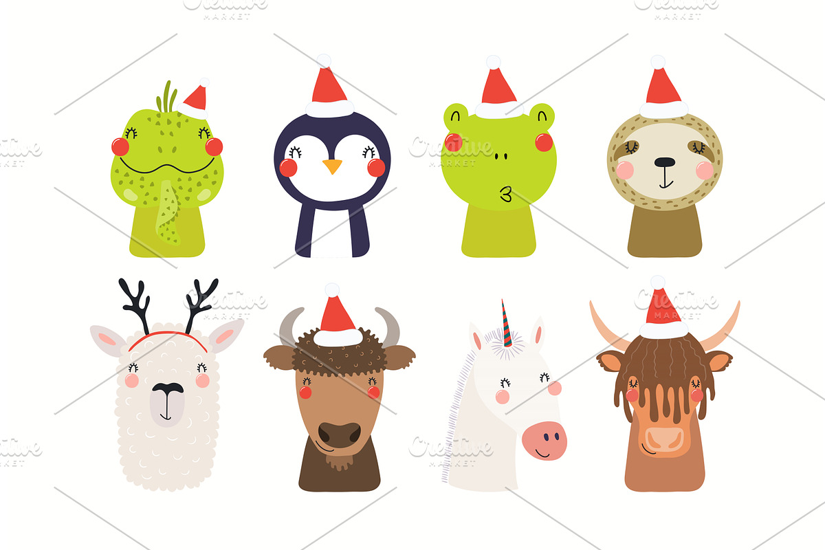 Cute animals Christmas set, an Animal Illustration by sceptical cactus