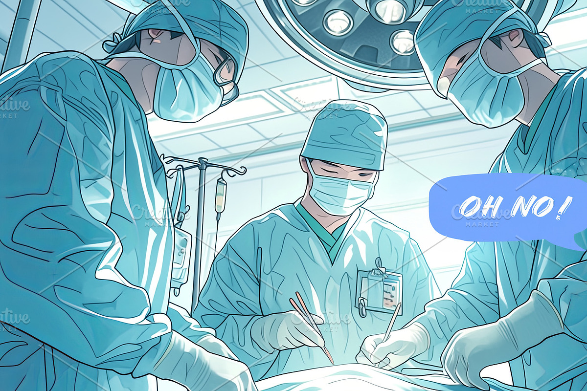 Surgeons in an operating room performing medical procedures with teamwork and f, an Illustration by AS photostudio