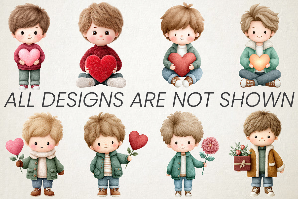 Watercolor Valentine Boys Cliparts, an Illustration by RobertsArt (Photo 4 of 6)