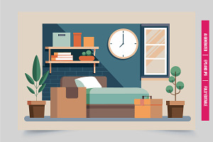 Modern bedroom bed with boxes, an Illustration by Tanuart