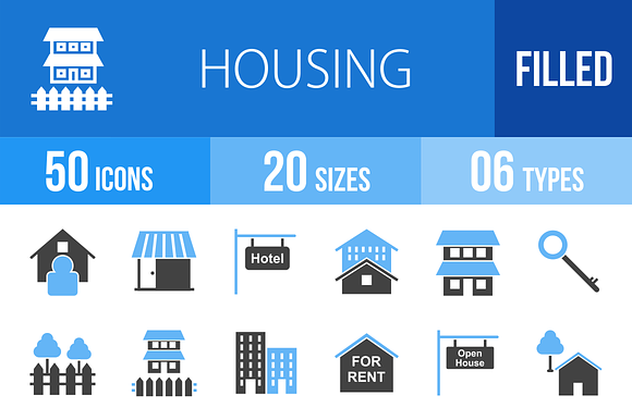 50 Housing Blue Black Icons