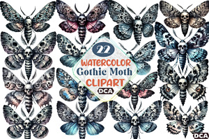 Watercolor Gothic Moth Clipart, an Illustration by DreamCafeArt