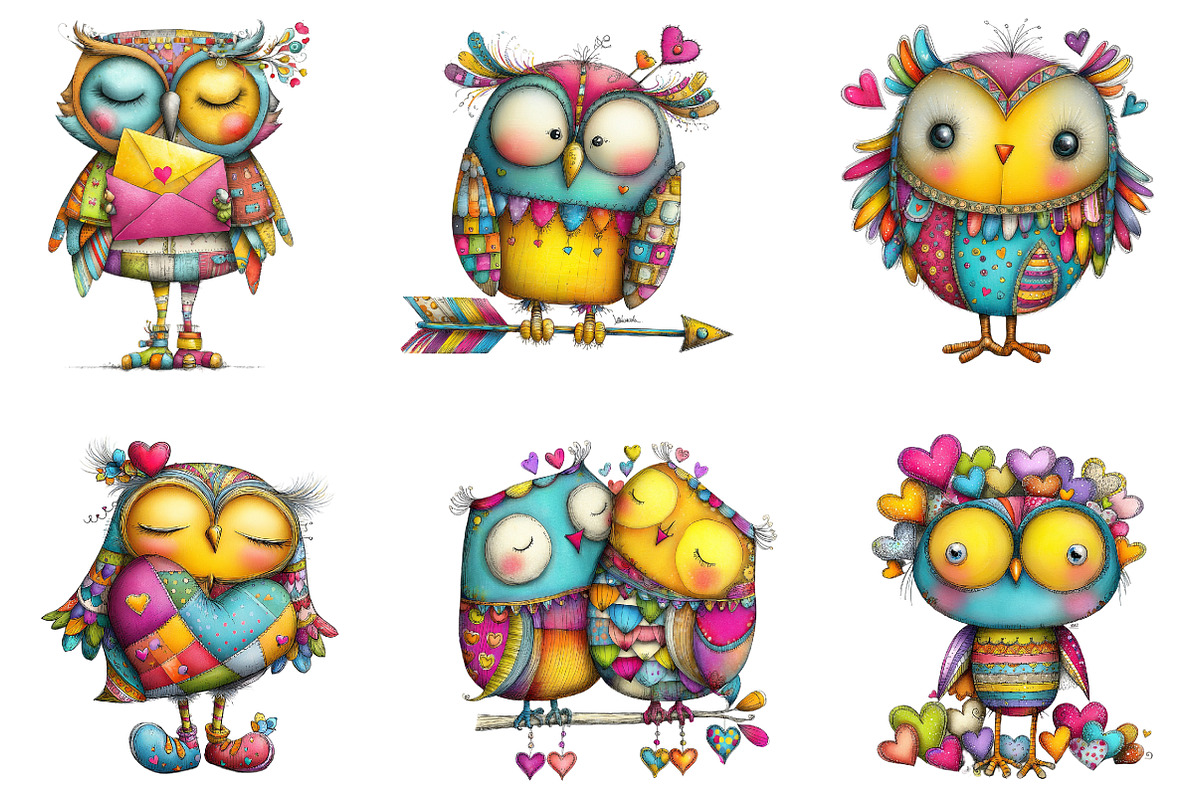 Whimsical Valentine Owl Clipart, an Illustration by designcity5 (Photo 3 of 5)