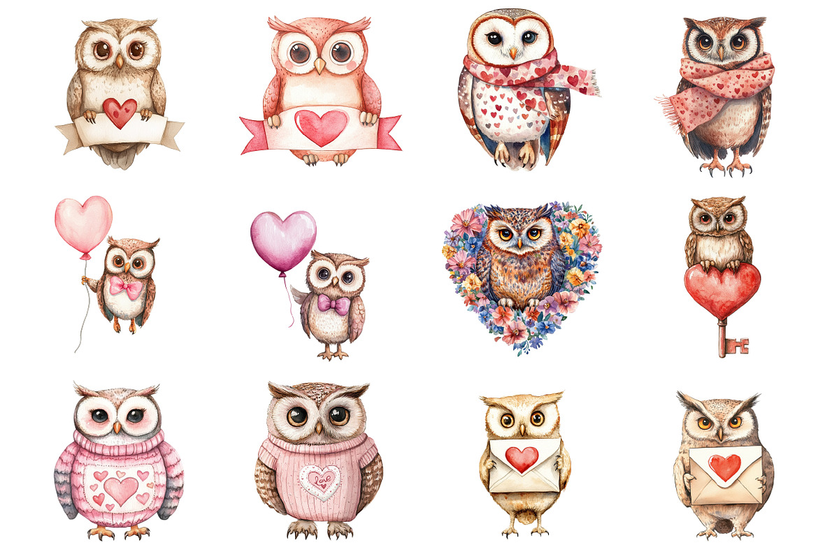 Valentine's Day Owl Clipart, an Illustration by Design Market (Photo 2 of 3)