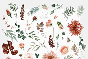 Terracotta Fall Floral Clipart