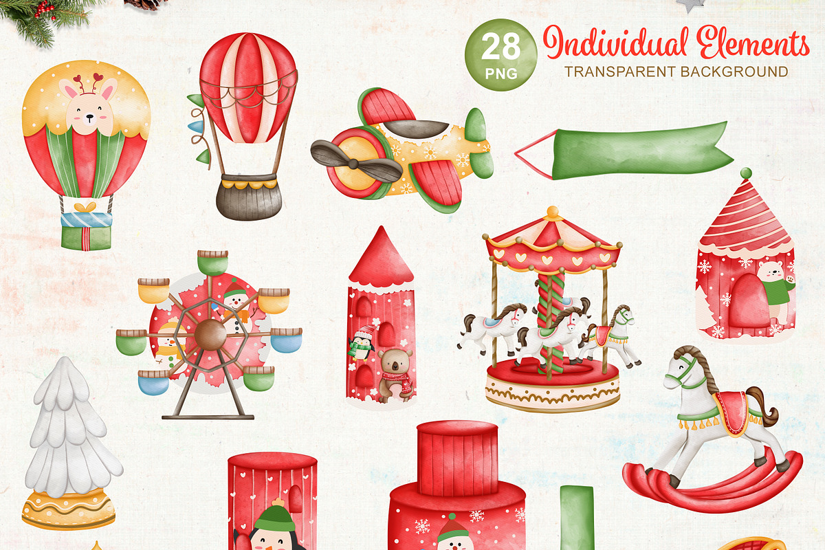Watercolor Christmas Wonderland Set, an Animal Illustration by Apixsala (Photo 2 of 6)