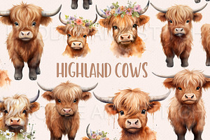 Watercolor Highland Cow Illustration