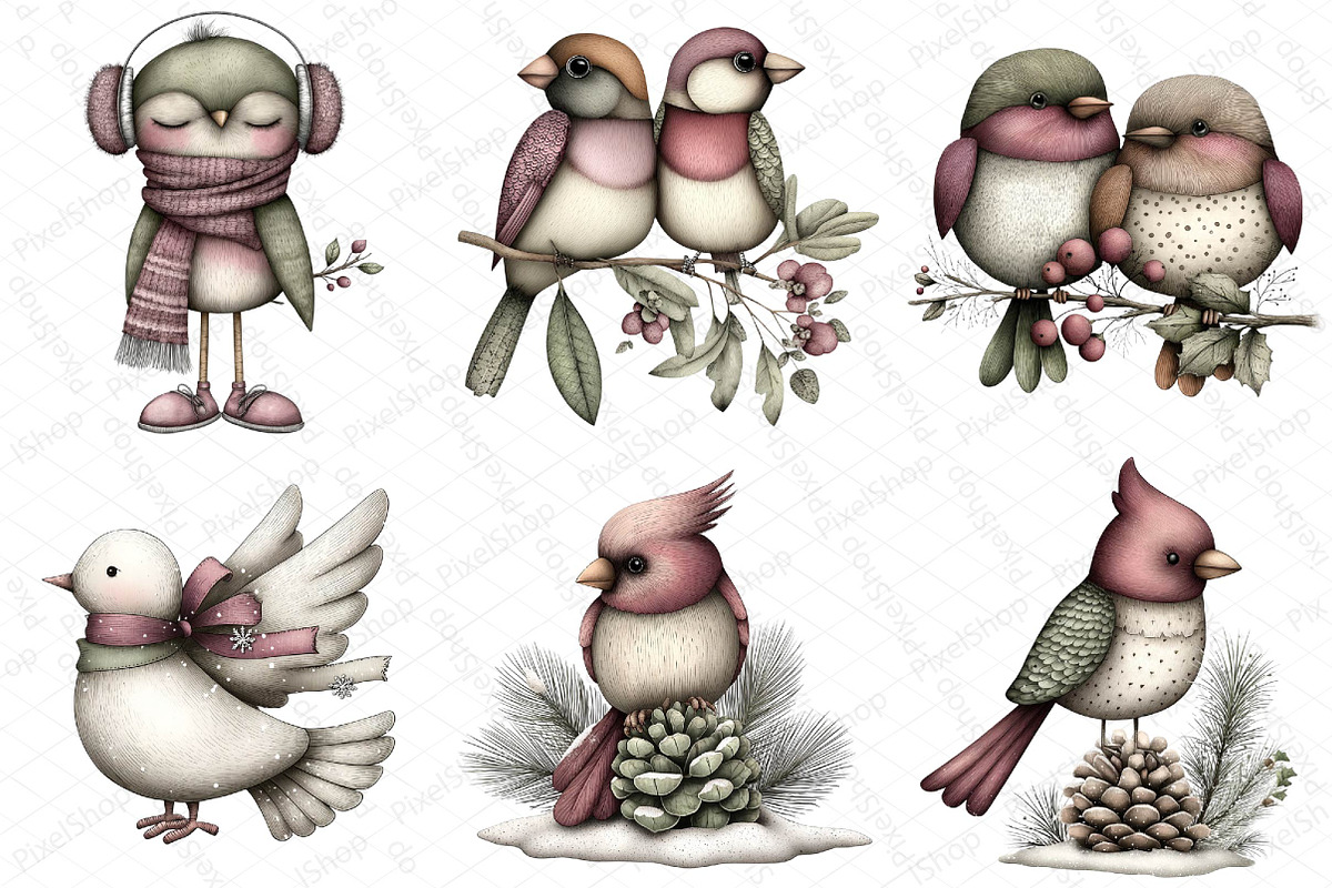Whimsical Winter Bird Clipart, an Illustration by DreamPrint404 (Photo 6 of 7)
