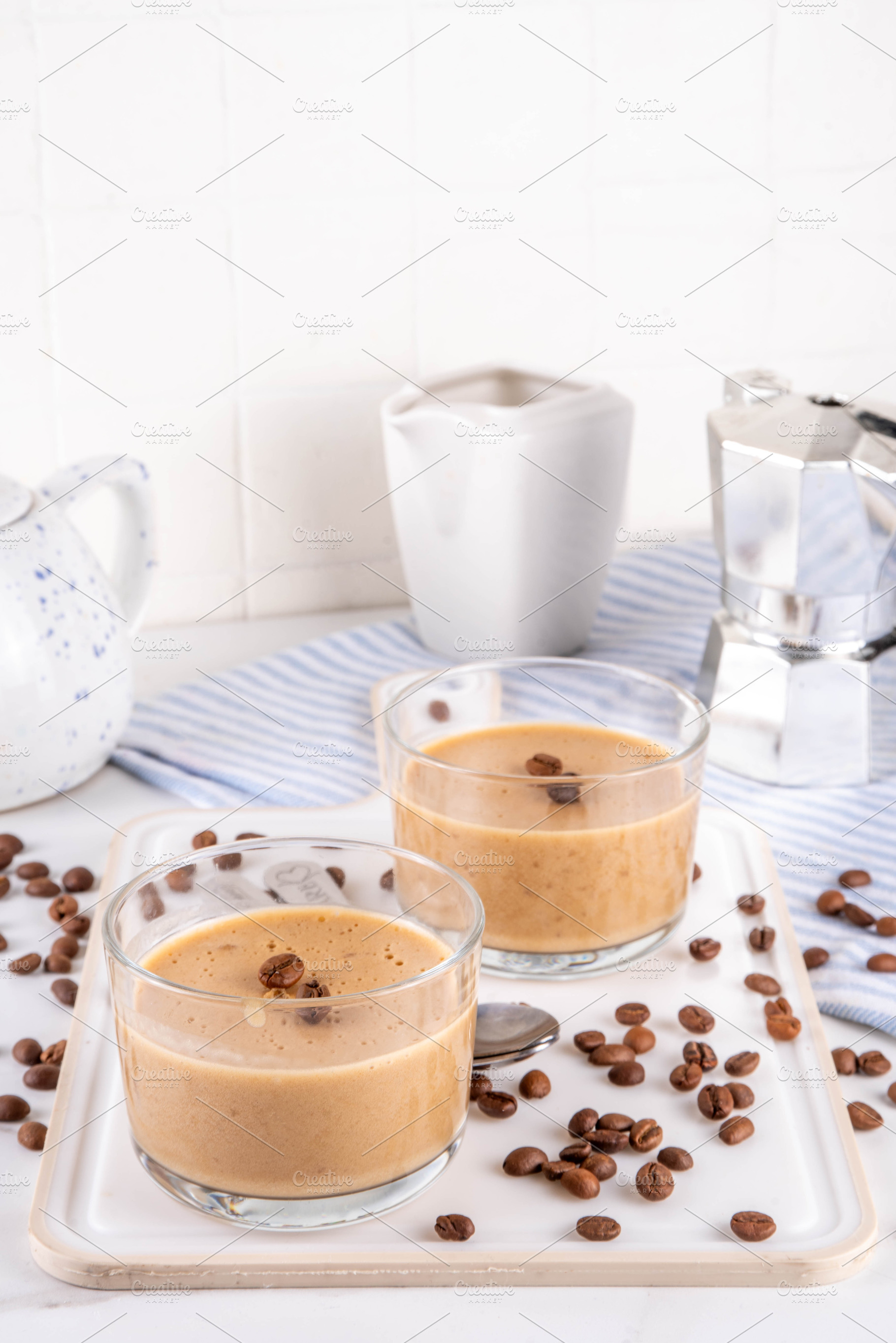 Italian coffee latte mousse dessert, souffle or pudding, a Food & Drink Photo by Rimma