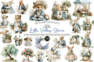 Watercolor Little Valley Stories, an Illustration by DreamCafeArt