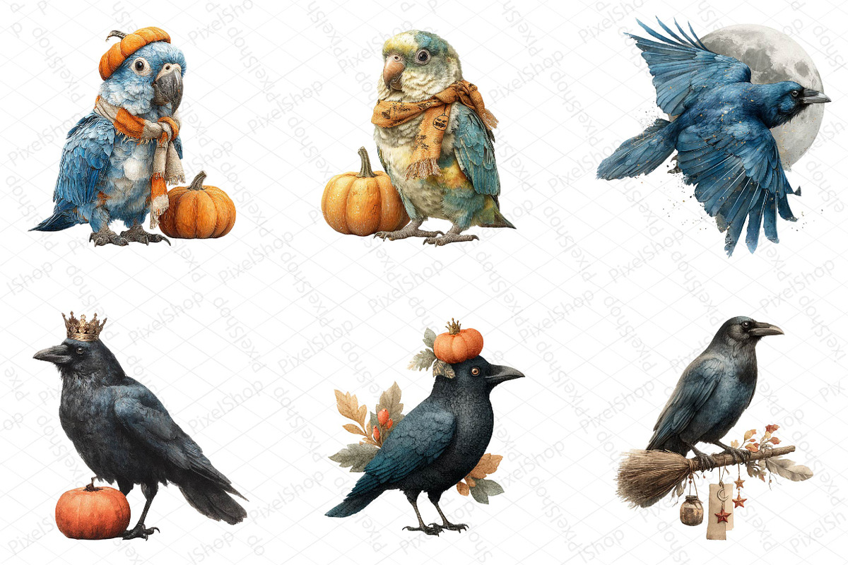 Watercolor Halloween Birds Clipart, an Illustration by DreamPrint404 (Photo 4 of 5)
