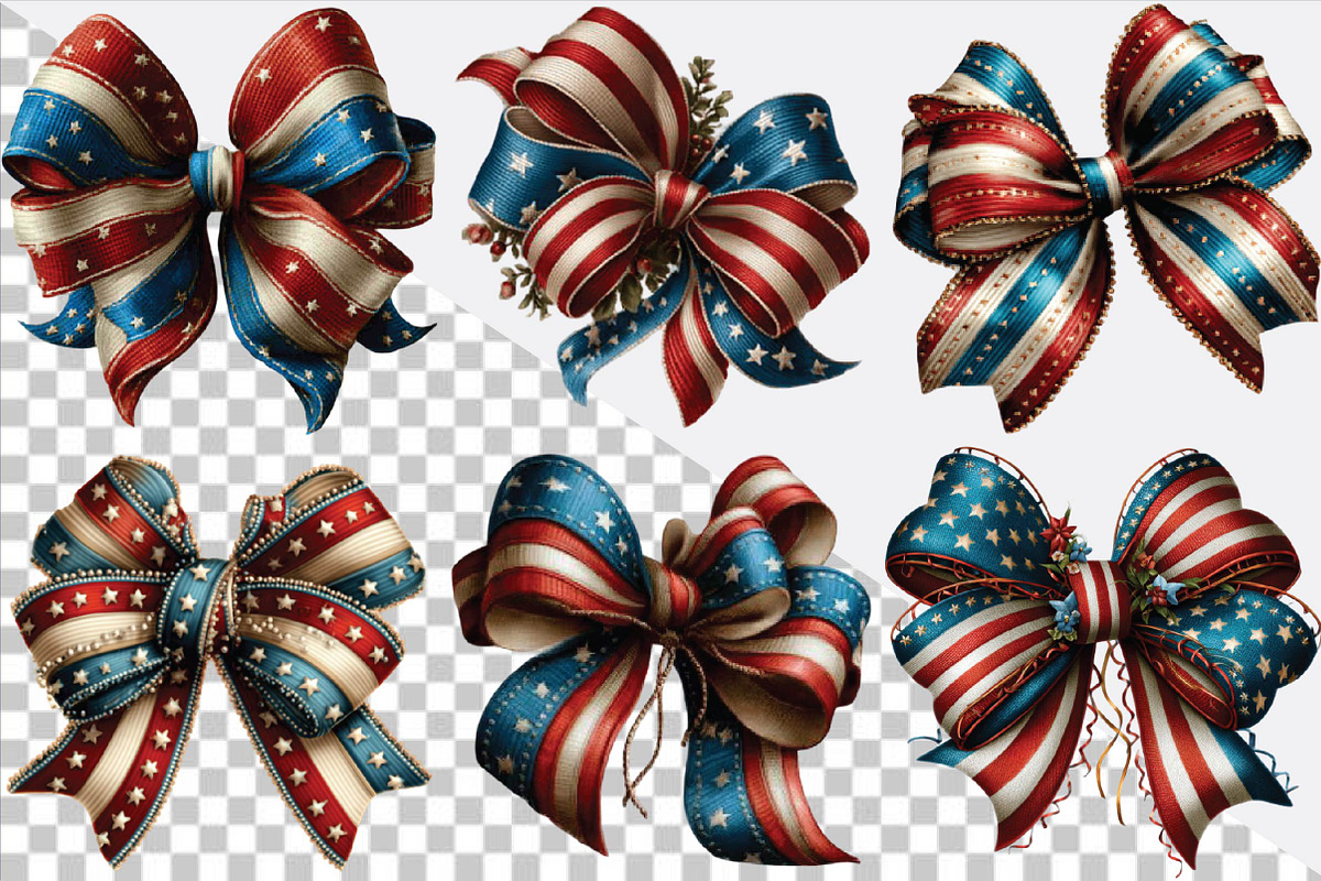 Patriotic USA Bow Clipart Bundle, an Illustration by SVGArt (Photo 5 of 9)
