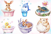 Watercolor Bath Time Animals Clipart, a Seasonal Illustration by Canvas Craft (Thumbnail 2 of 3)