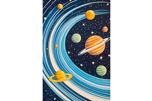 Colorful planets and rings in a, an Illustration by Lermont51