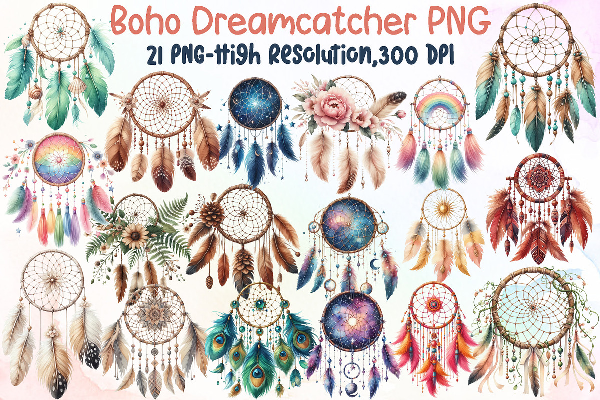 Watercolor Boho Dreamcatcher Clipart, an Illustration by Sublimation Artist (Photo 1 of 6)