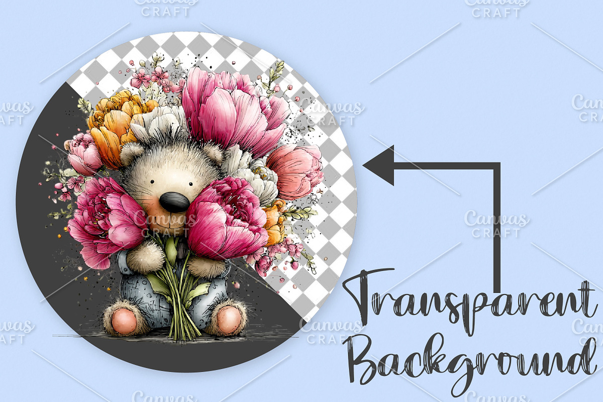 Whimsical Spring Teddy Bear Clipart, an Illustration by Canvas Craft (Photo 2 of 7)