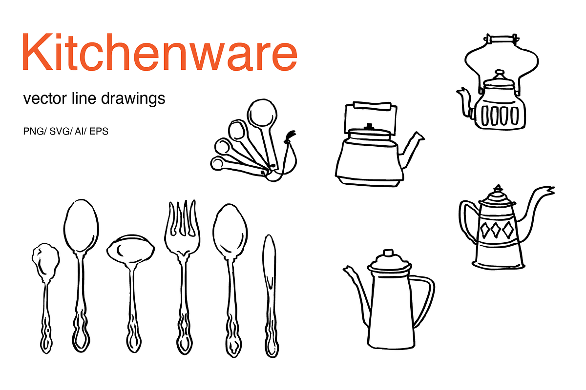 Kitchenware | Vector Line Drawings, an Object Illustration by teenyweenyday (Photo 1 of 3)
