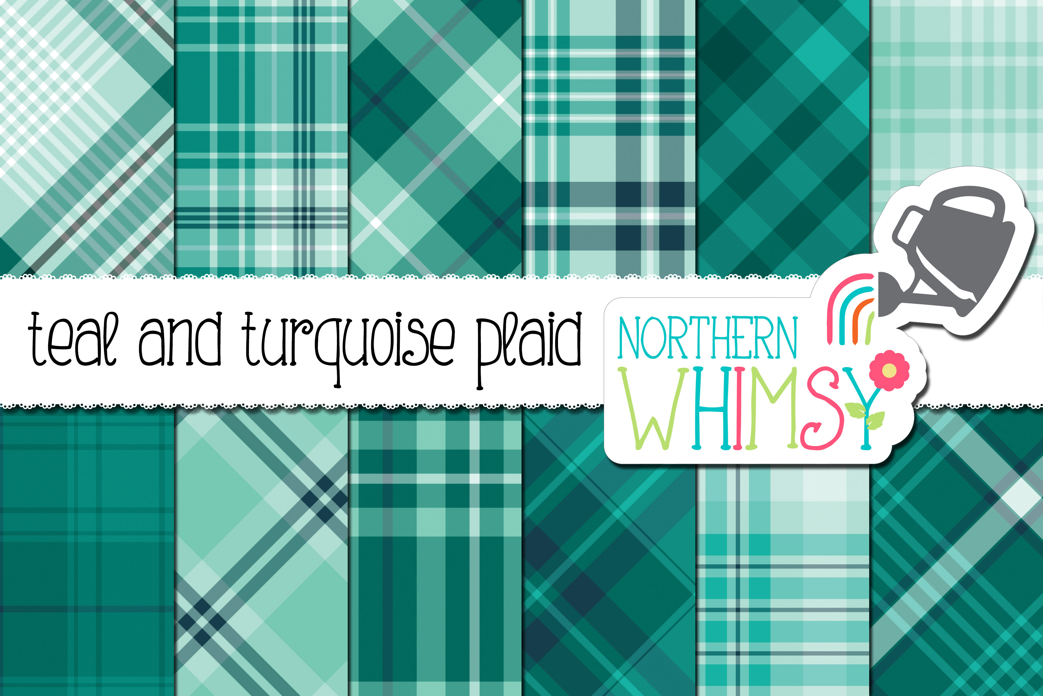 Teal and Turquoise Plaid Patterns, a Pattern Graphic by Northern Whimsy ...