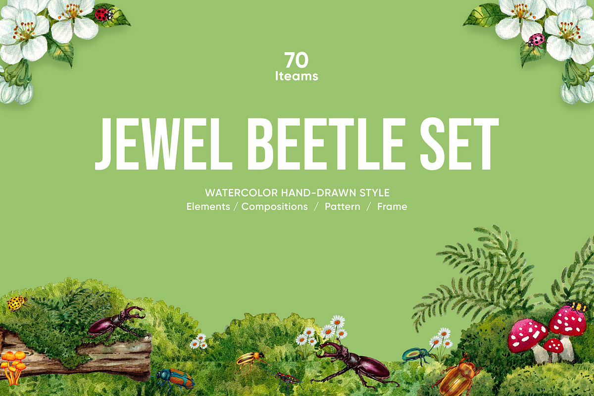 Jewel Beetle Set – Watercolor Nature, an Animal Illustration by CreativeValuation (Photo 1 of 11)