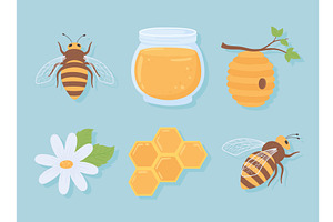 set of bee and honey, a Food Illustration by studiogstock