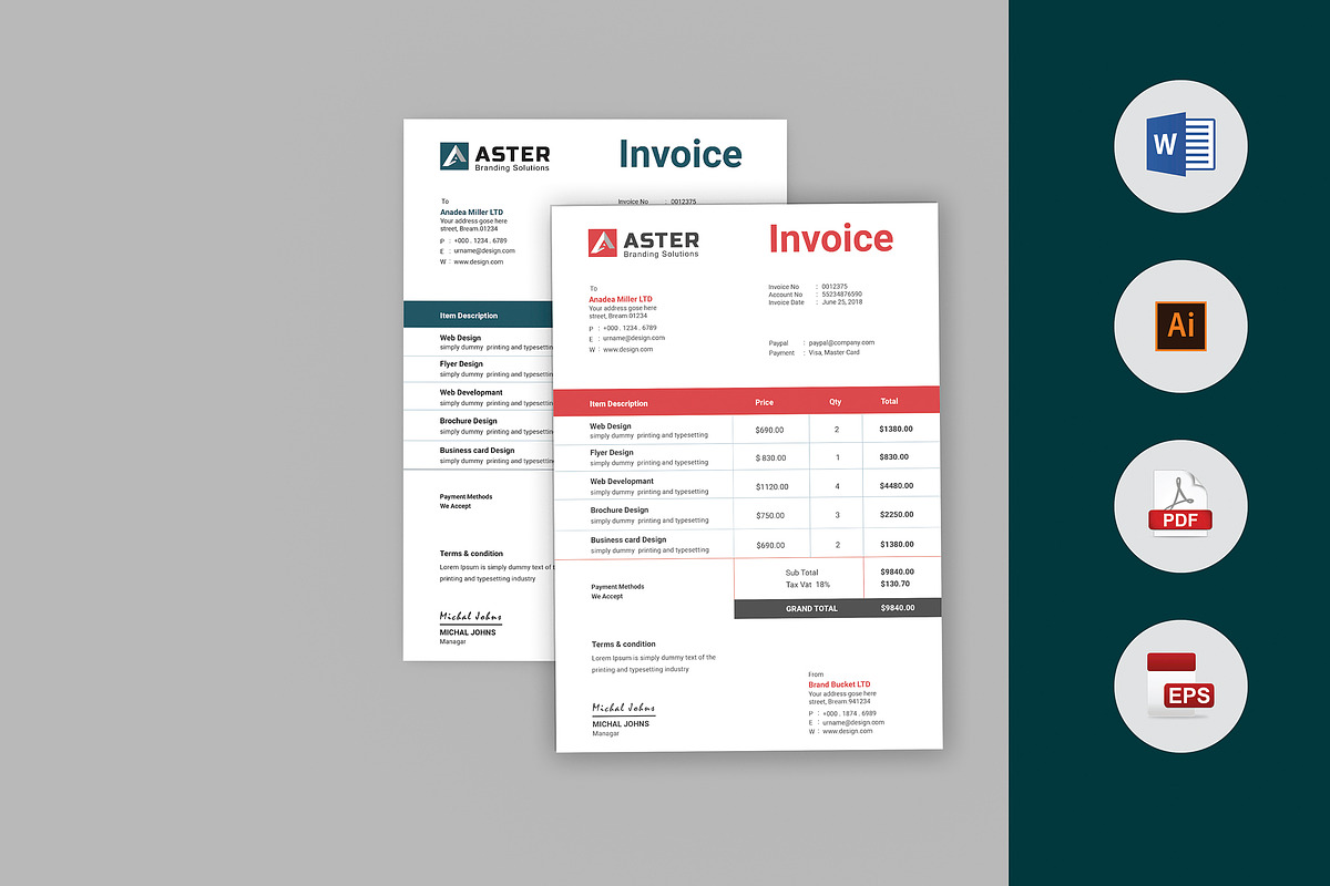 Clean Invoice, a Stationery Template by UI_Expert