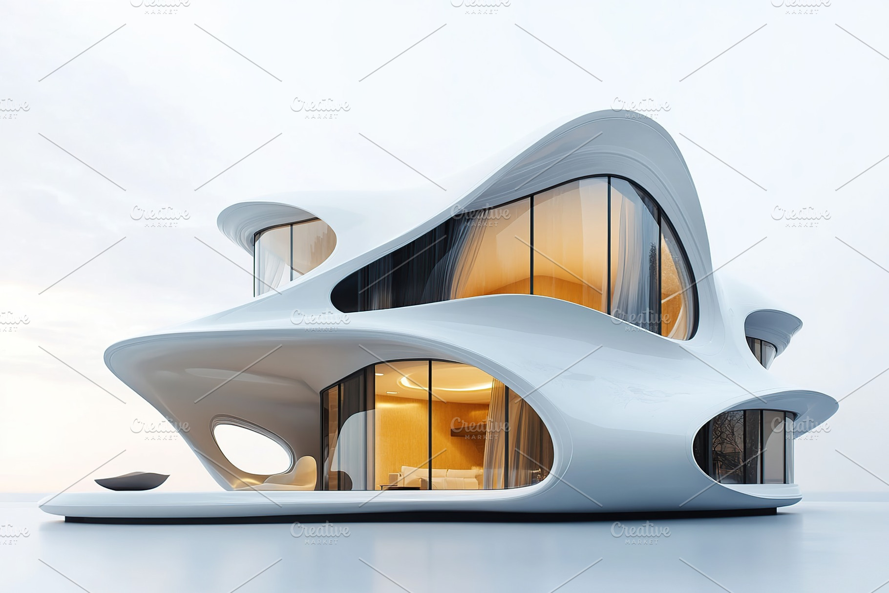 Beautiful futuristic facade of house building, an Architecture Photo by AlyaAnd