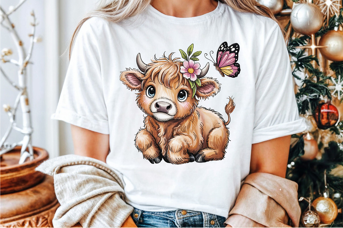 Cute Cartoon Highland Cow Butterfly, an Illustration by Sublimation Artist (Photo 2 of 9)