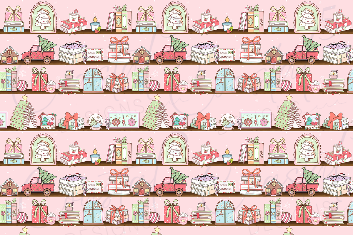 Christmas Bookish Seamless Pattern, a Pattern Graphic by Coastal 5 Designs (Photo 2 of 3)