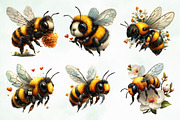 Whimsical Summer Honey Bees Clipart, an Animal Illustration by Creative Art (Thumbnail 5 of 8)