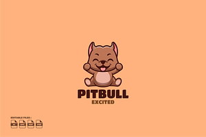 Excited Pitbull Cute Mascot Logo