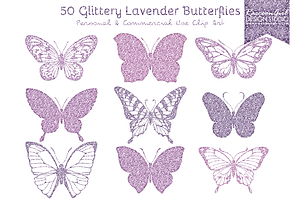 50 Glittery Lavender Butterflies