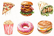 Watercolor Fast Food Clipart, an Illustration by OK Design (Thumbnail 2 of 5)